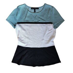 Knit fitted T-shirt, striped tri-colored, officechic, preppy, dainty, balletcore